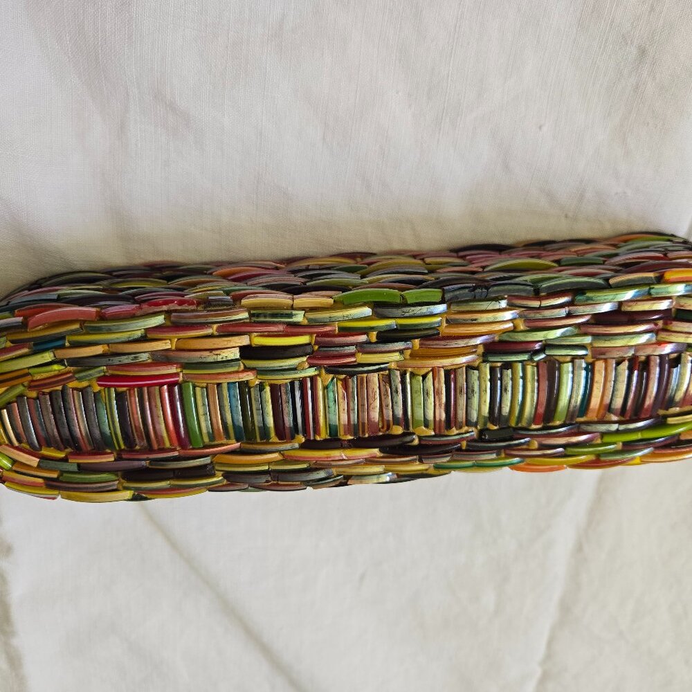 HANDCRAFTED MULTI COLORED BEADED JEWELRY RING BOX, HOLDS UP TO 10 RINGS